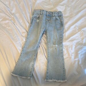 Light Blue Flared Jeans with Frayed Hem